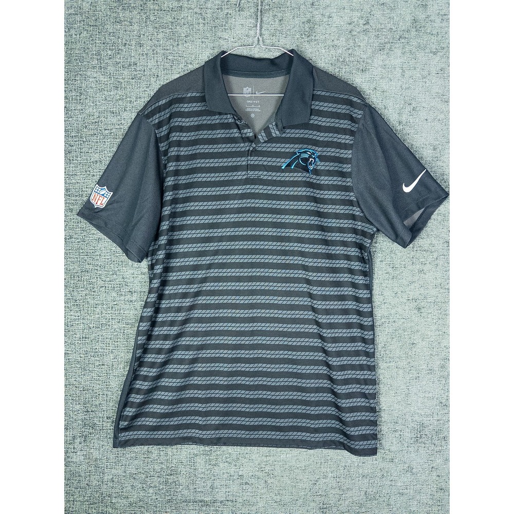Nike Dri-Fit NFL‎ Carolina Panthers Striped Polo Shirt Mens L Gray Polyester